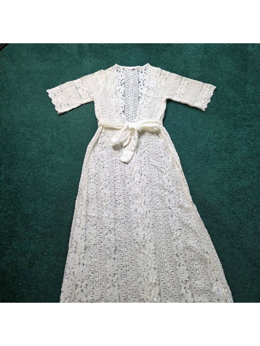 Homebodii Womens Bridal Long Lace Robe Sz S Ivory Color Tie Closure Sexy Classic